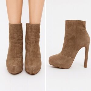 ZARA Taupe Suede Platform High Heel Ankle Boots – Size 40 (US 9.5)